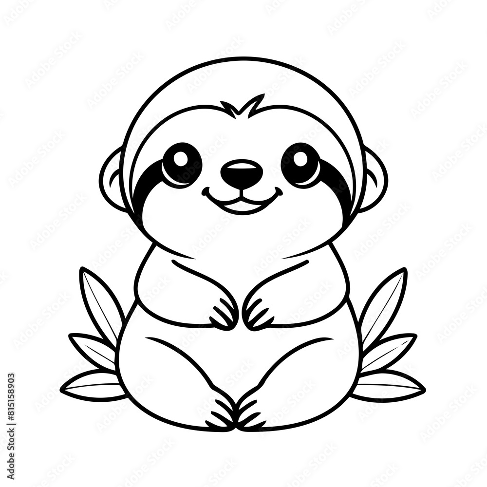 Fototapeta premium Cute vector illustration Sloth doodle for toddlers colouring page