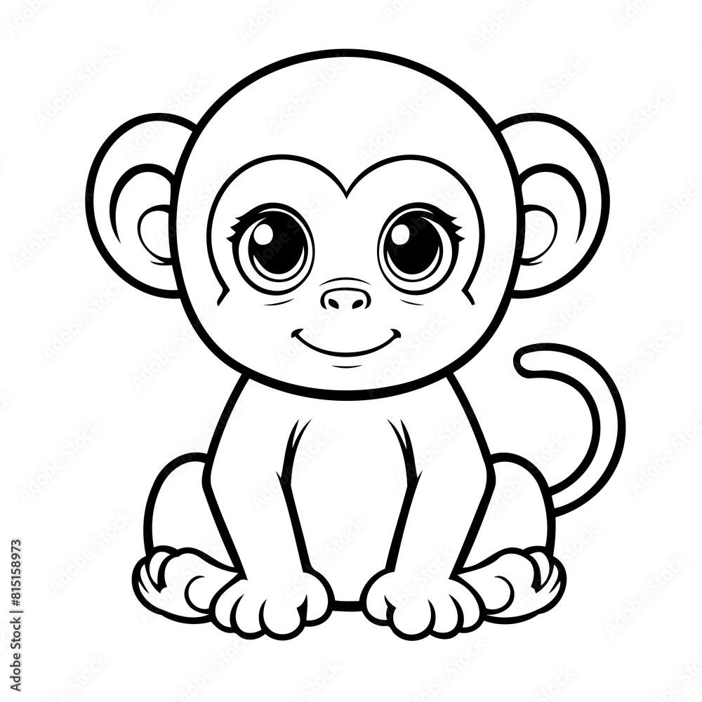 Cute vector illustration Monkey doodle black and white for kids page Cute vector illustration Monkey doodle black and white for kids page