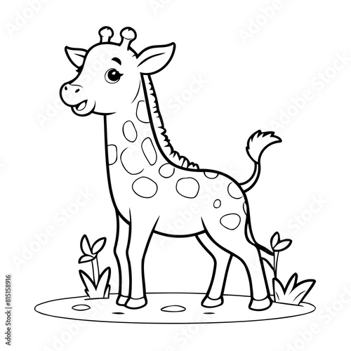 Cute vector illustration Giraffe hand drawn for kids coloring page