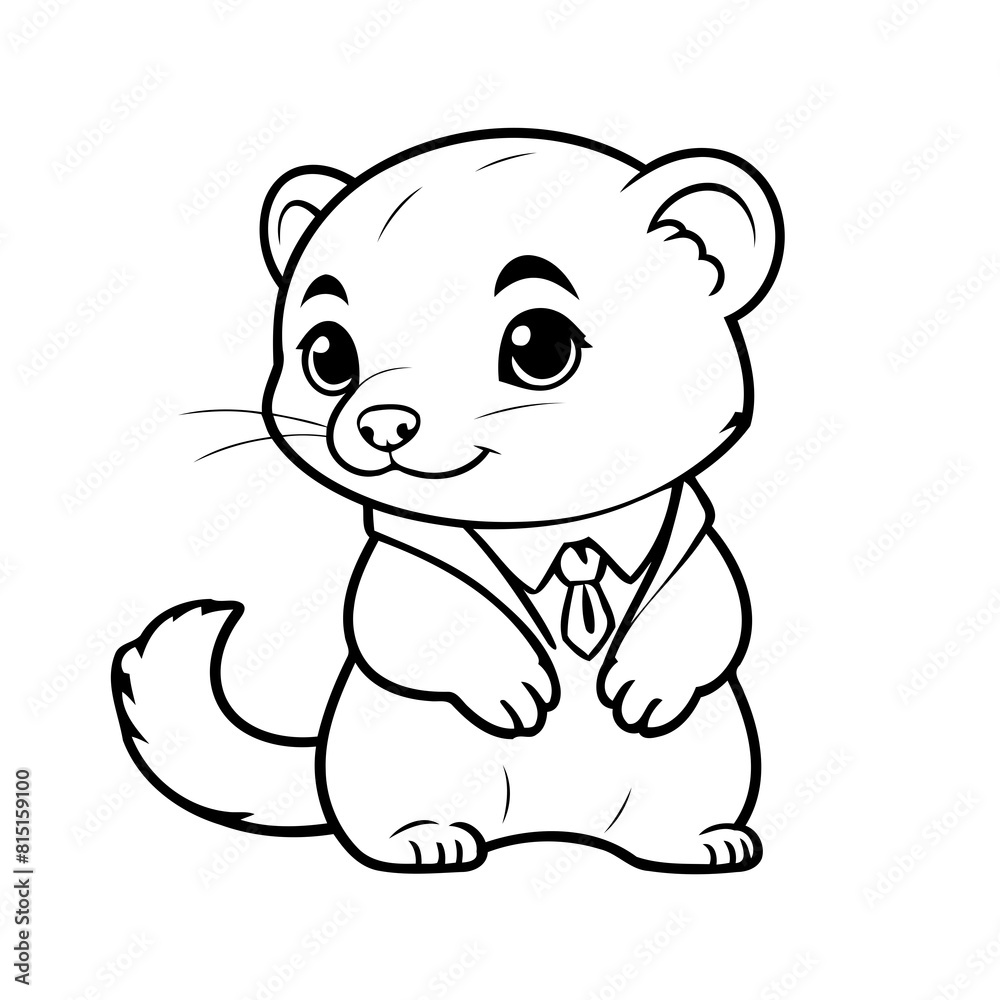 Fototapeta premium Vector illustration of a cute Ferret drawing for toddlers coloring activity