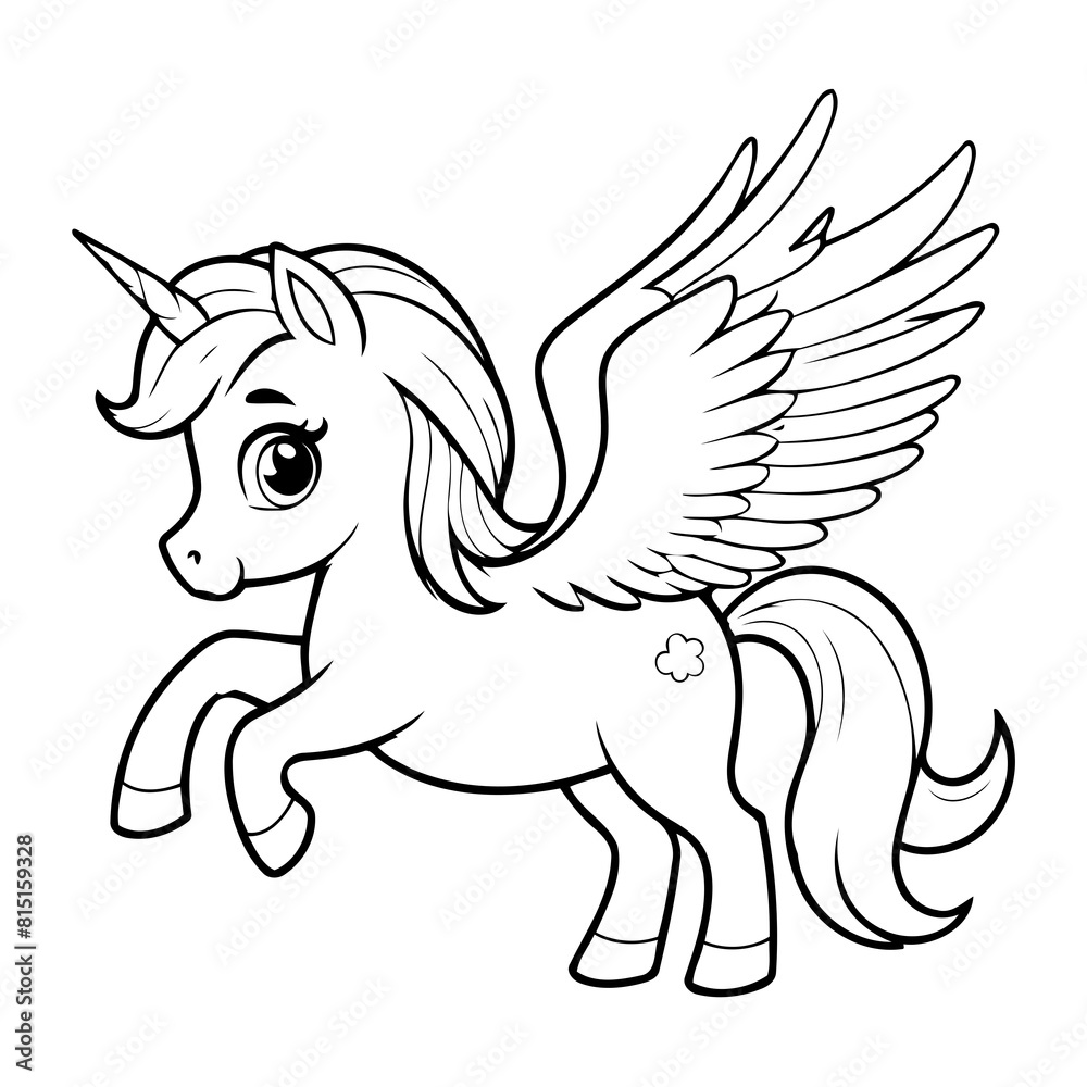 Cute vector illustration Pegasus drawing colouring activity Cute vector illustration Pegasus drawing colouring activity