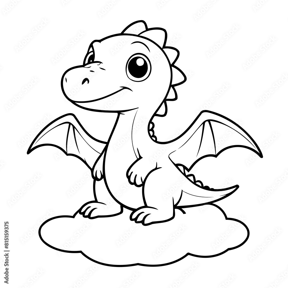 Vector illustration of a cute Pterodactyl drawing colouring activity Vector illustration of a cute Pterodactyl drawing colouring activity