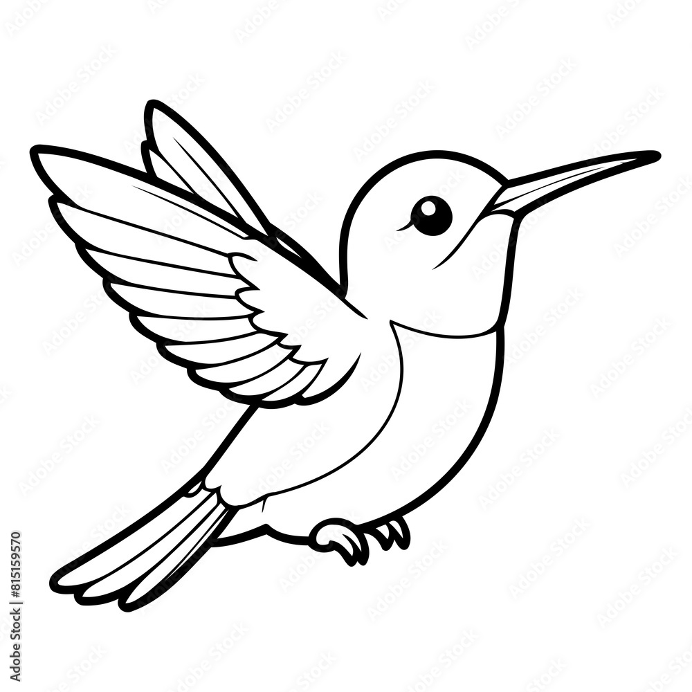 Fototapeta premium Simple vector illustration of Hummingbird drawing for toddlers coloring activity