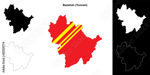 Baoshan blank outline map set photo