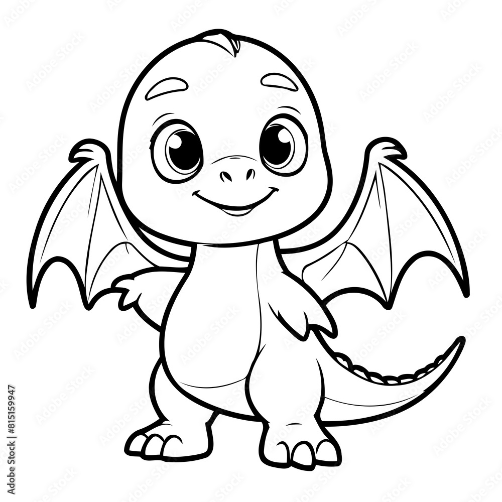 Obraz premium Vector illustration of a cute Pterodactyl drawing for colouring page