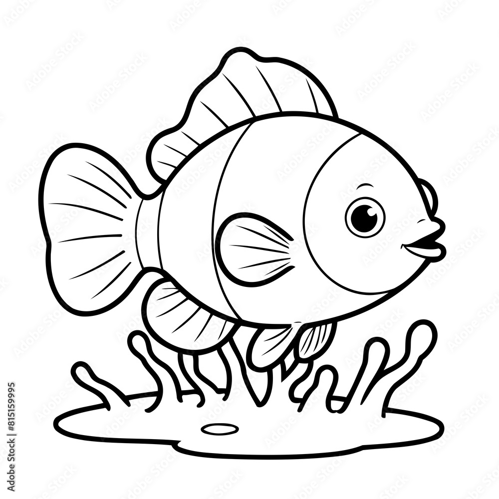 Vector illustration of a cute Clownfish drawing for kids colouring page