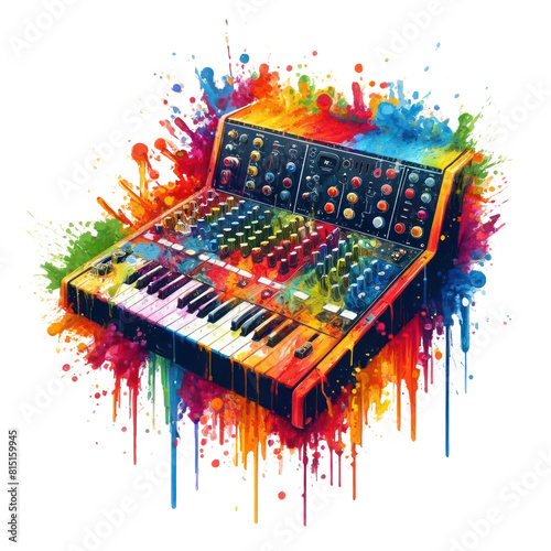 Colorful Synthesizer, Vibrant Abstract Music Art, Dynamic Splash Design, Modern Artistic Expression