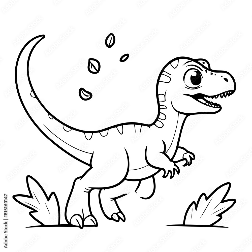 Obraz premium Cute vector illustration Velociraptor hand drawn for kids page