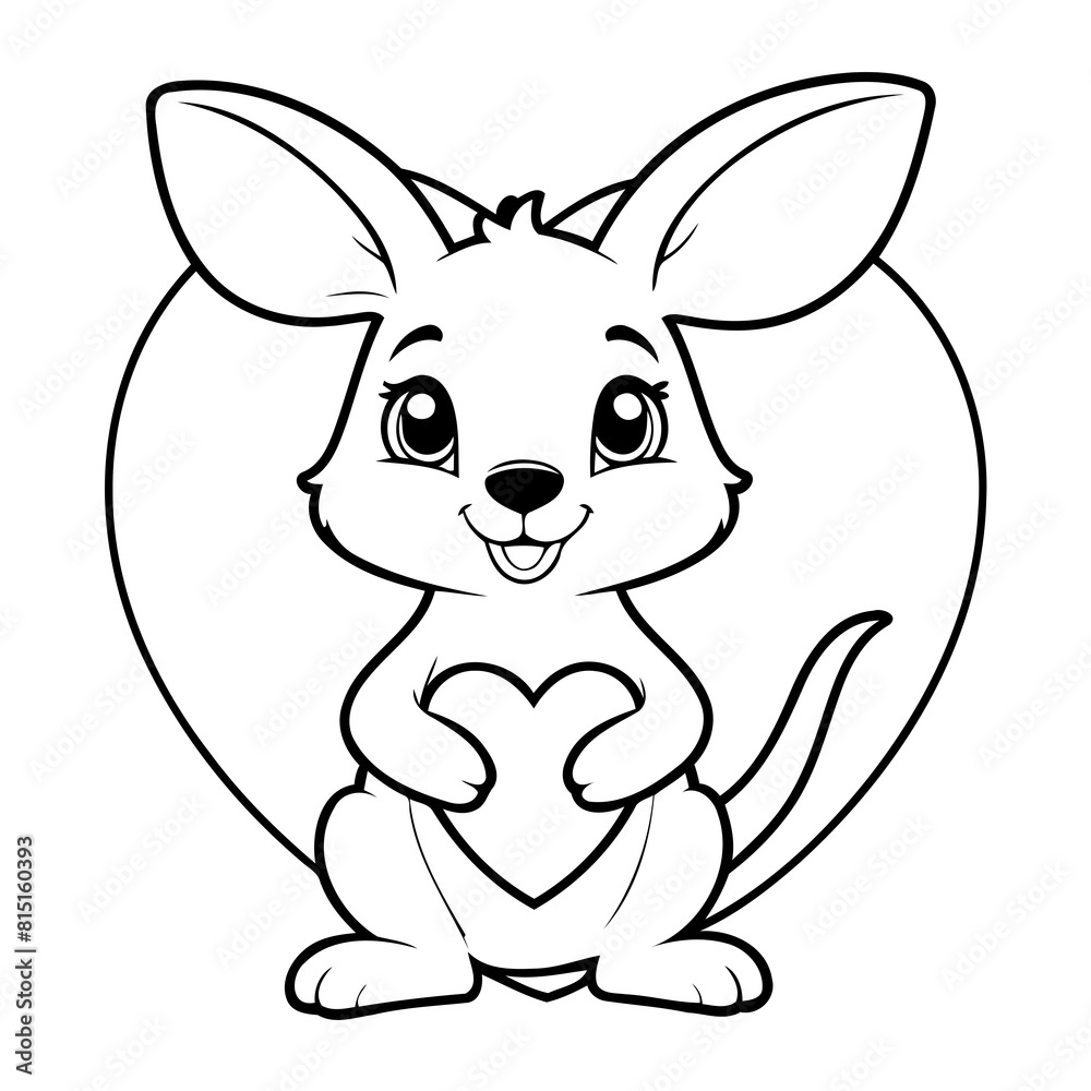 Simple vector illustration of Kangaroo drawing for toddlers colouring page