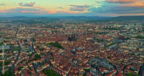 Aerial view France, Clermont-Ferrand church in the old city center photo
