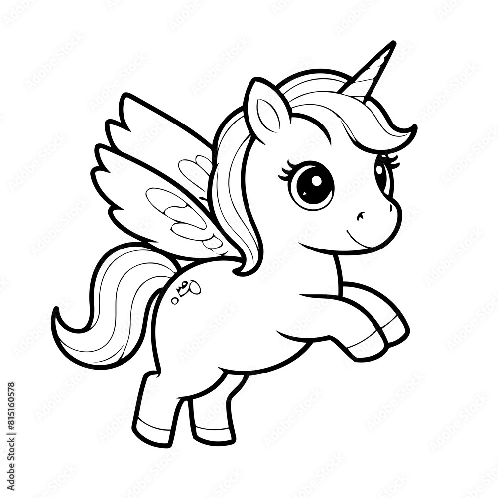 Vector illustration of a cute Unicorn doodle for kids coloring worksheet Vector illustration of a cute Unicorn doodle for kids coloring worksheet