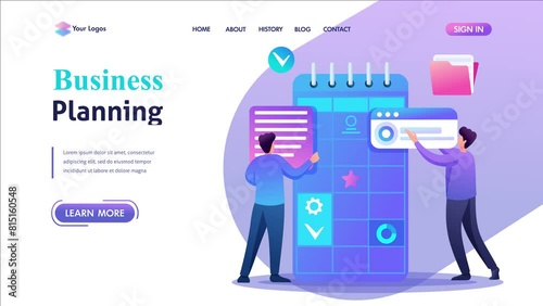 Young entrepreneurs are engaged in the preparation of business planning for the month. Flat 2D character