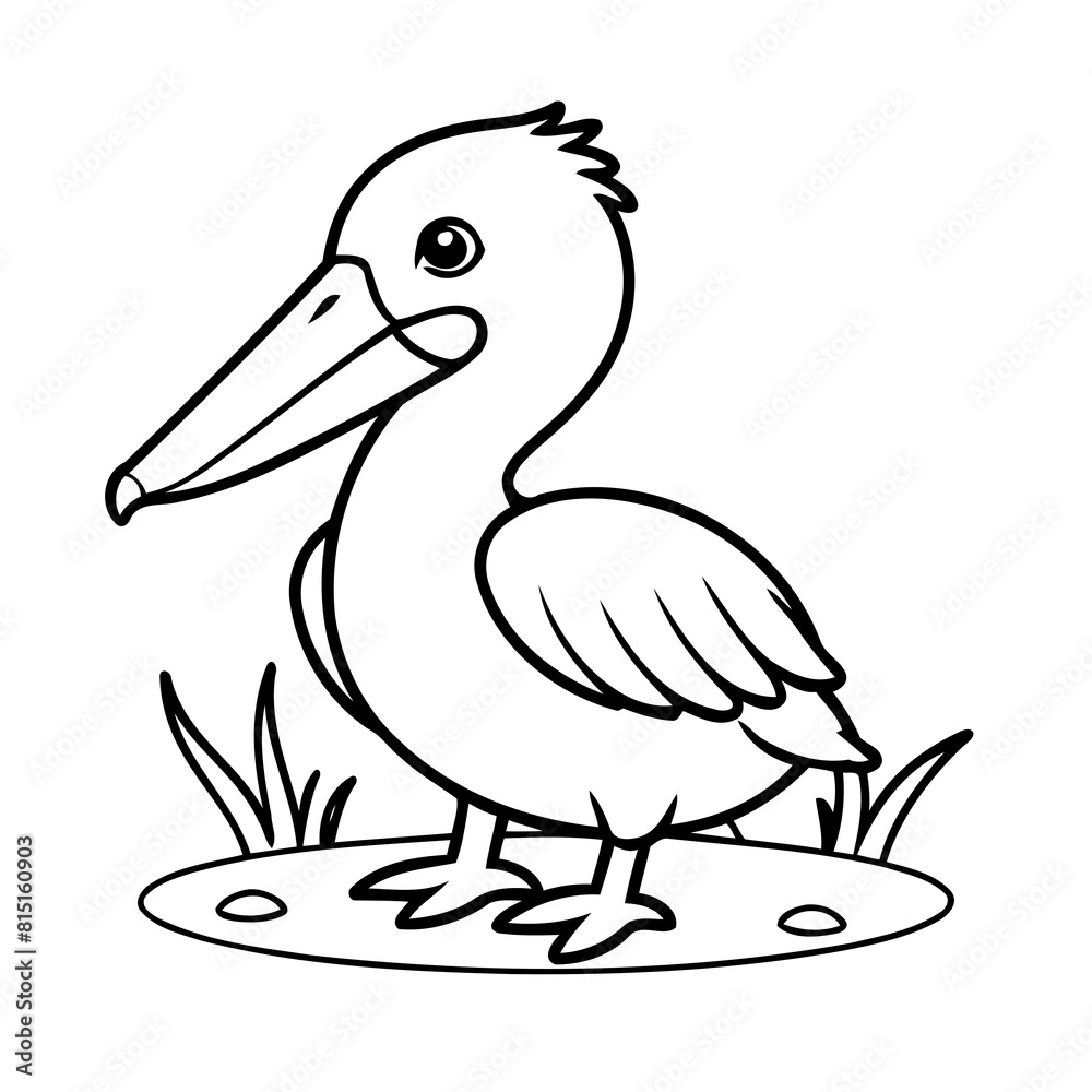 Obraz premium Vector illustration of a cute Pelican drawing for toddlers colouring page