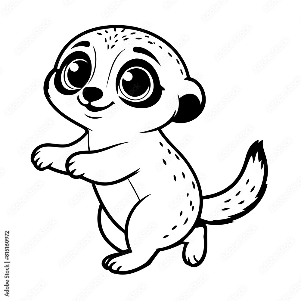 Fototapeta premium Cute vector illustration Meerkat drawing for colouring page