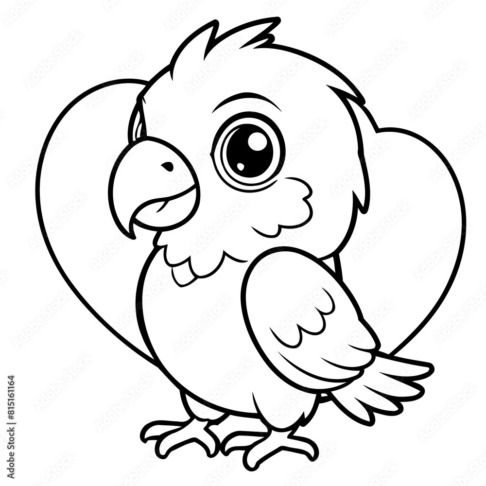 Fototapeta premium Cute vector illustration Macaw doodle for children worksheet