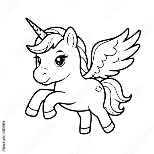 Simple vector illustration of Unicorn drawing for kids colouring page