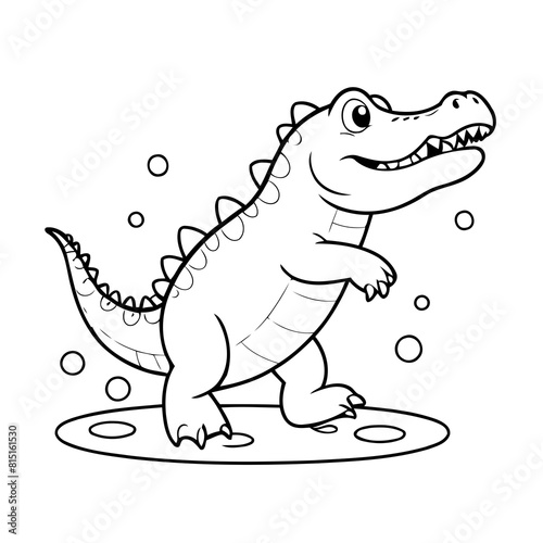Cute vector illustration Crocodile doodle black and white for kids page