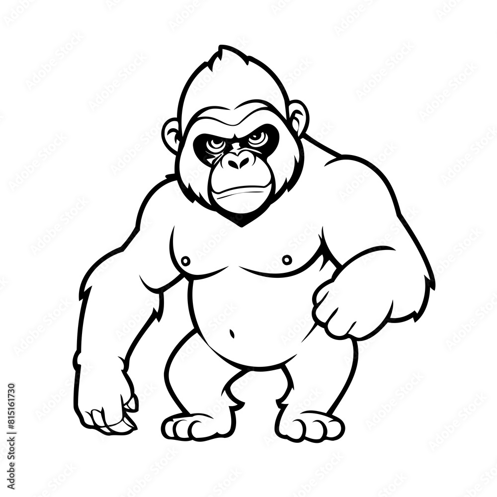 Cute vector illustration Gorilla drawing for kids colouring activity