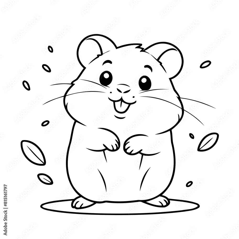 Vector illustration of a cute Hamster drawing for kids colouring page Vector illustration of a cute Hamster drawing for kids colouring page