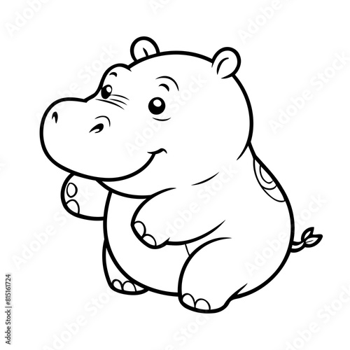 Cute vector illustration Hippo doodle for kids coloring worksheet