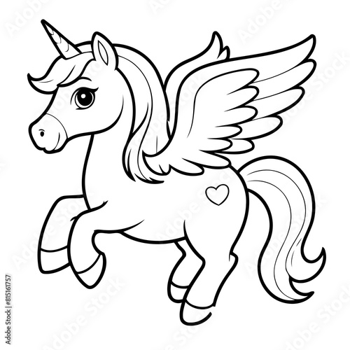 Vector illustration of a cute Pegasus drawing for colouring page