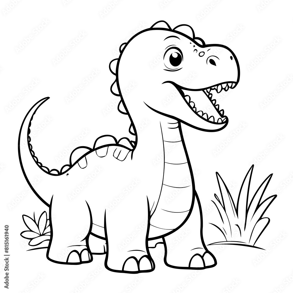 Fototapeta premium Vector illustration of a cute Diplodocus drawing colouring activity