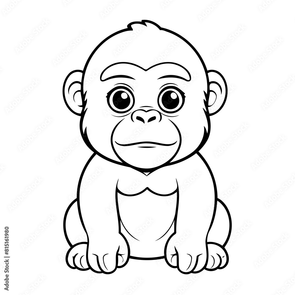 Fototapeta premium Cute vector illustration Gorilla drawing for kids colouring page