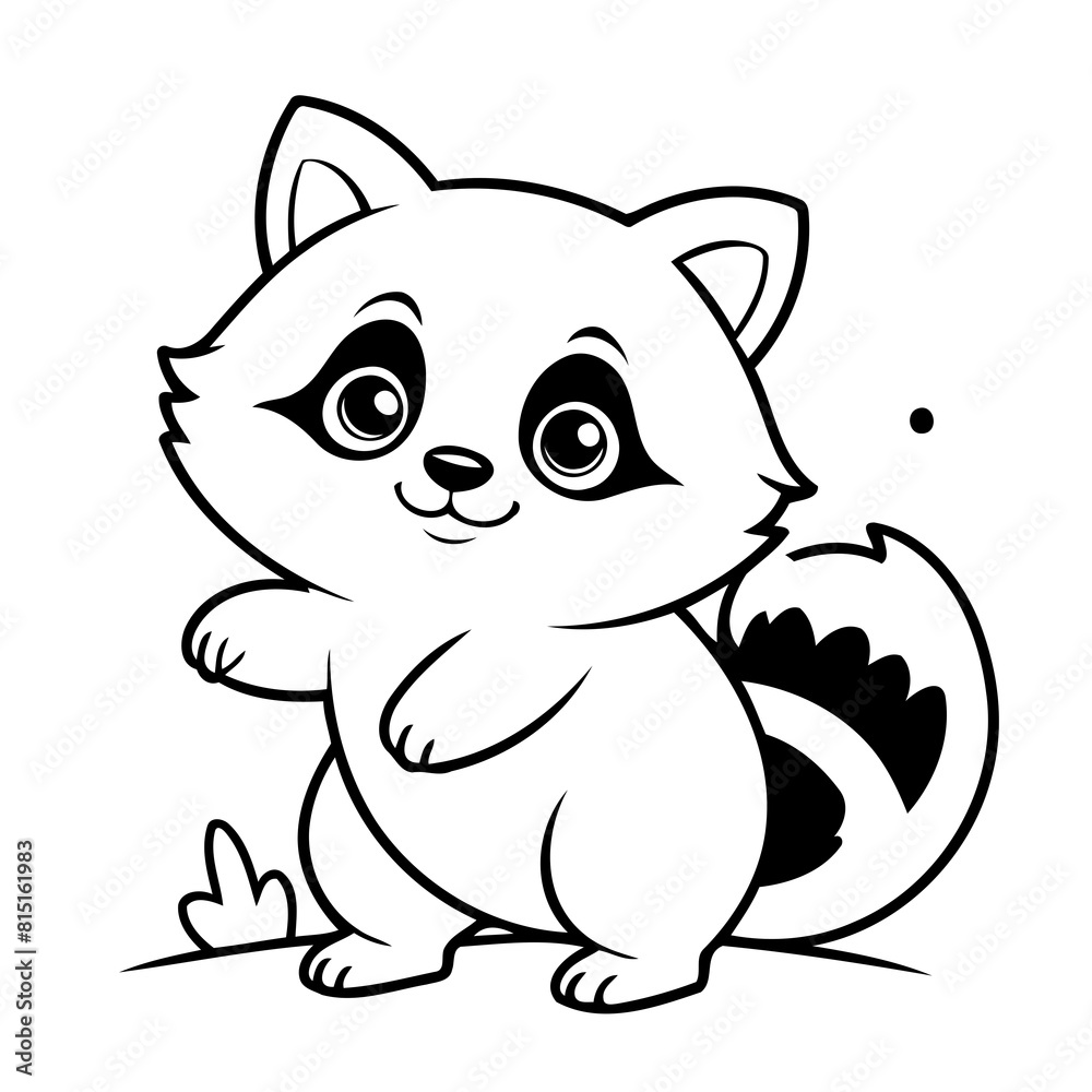 Cute vector illustration Raccoon drawing for toddlers colouring page