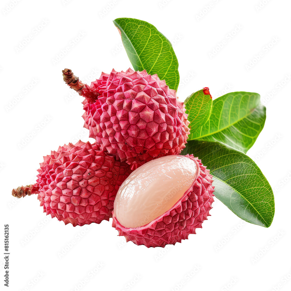 Ripe lychee fruit standing out against a Png background, showcasing its unique texture and vibrant color, a Beaver Isolated on a whitePNG Background