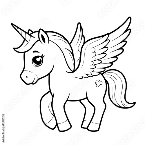 Simple vector illustration of Pegasus drawing for kids colouring activity