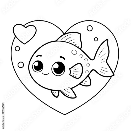 Cute vector illustration Fish drawing for toddlers colouring page