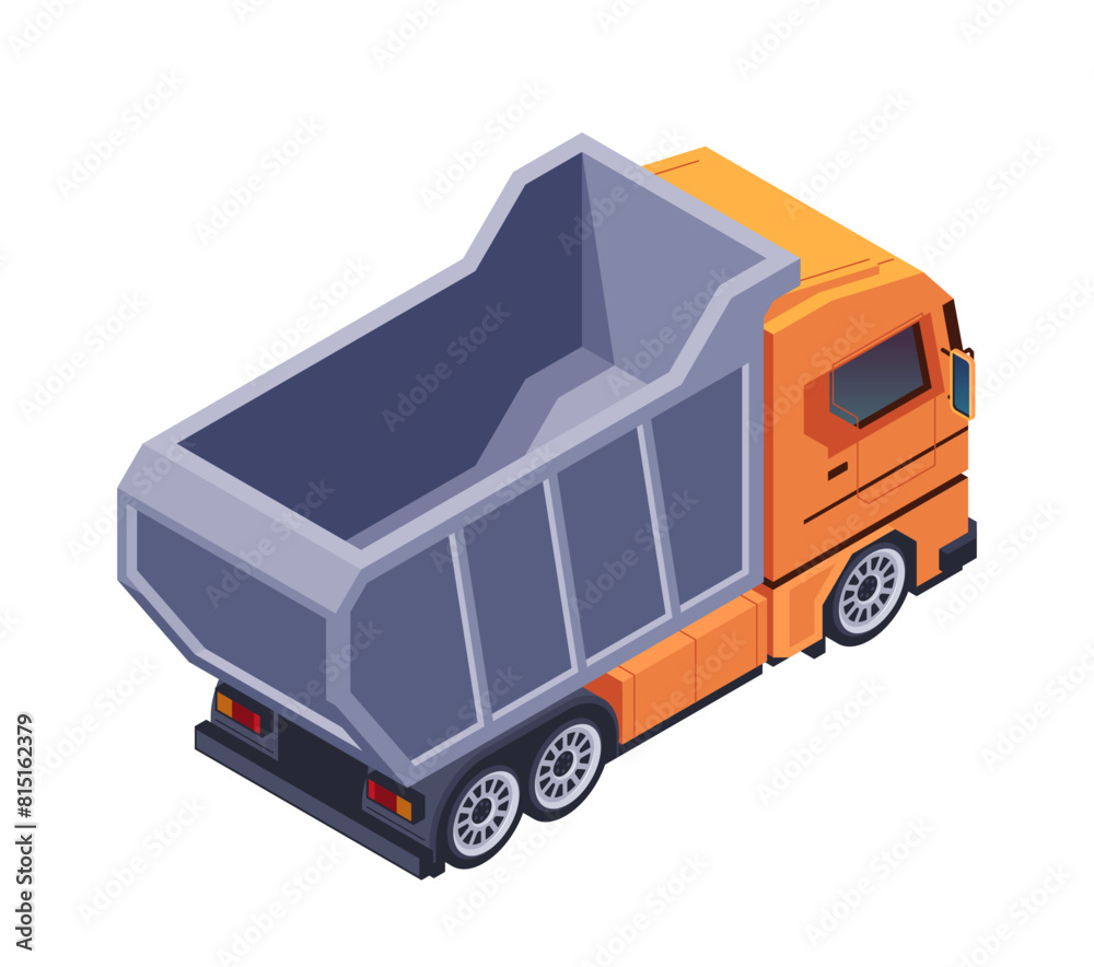 Orange dump truck on a plain background, showcasing transportation and construction. Isometric vector illustration isolated on white background Orange dump truck on a plain background, showcasing transportation and construction. Isometric vector illustration isolated on white background