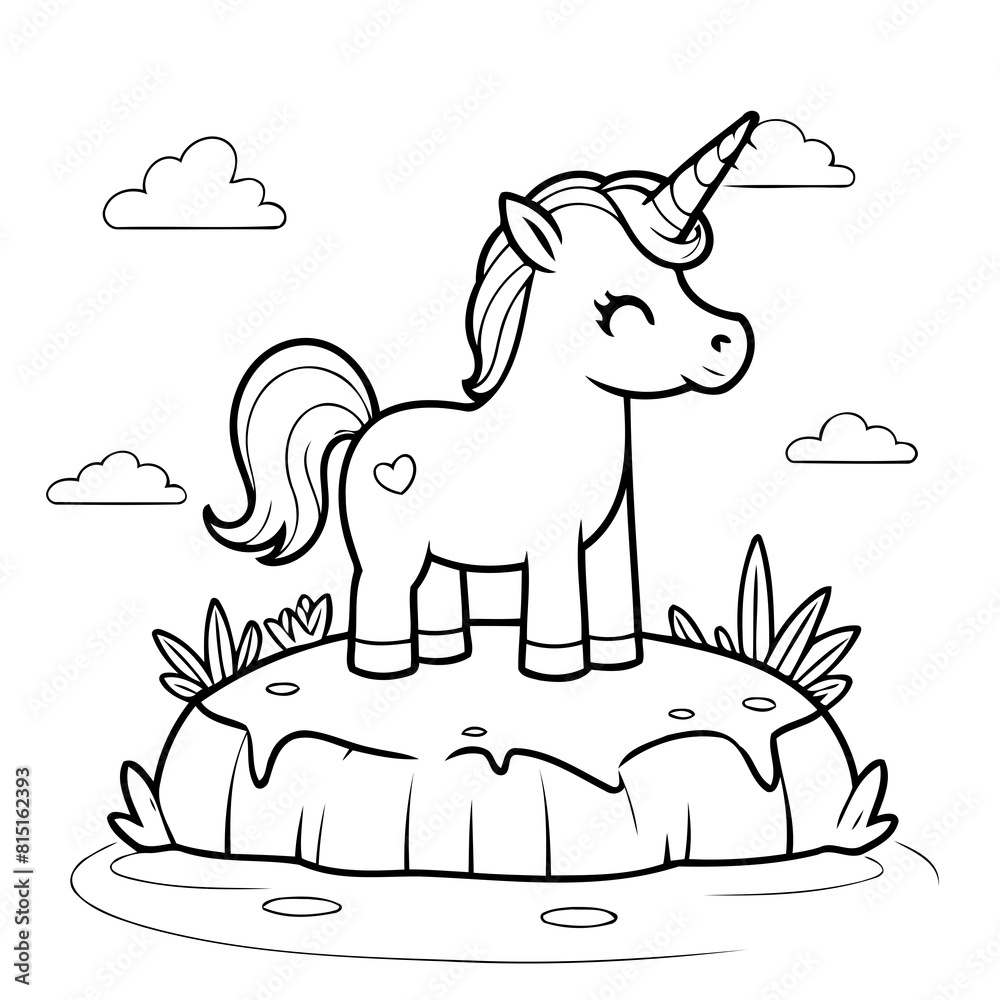 Simple vector illustration of Unicorn for kids colouring worksheet Simple vector illustration of Unicorn for kids colouring worksheet