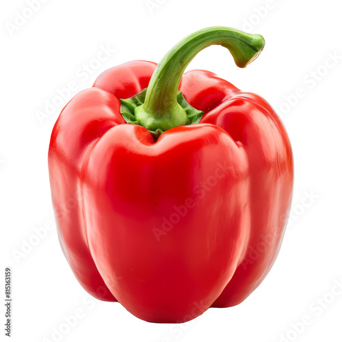 A vibrant red bell pepper sits against a clean white backdrop, red bell pepper isolated on a transparent background