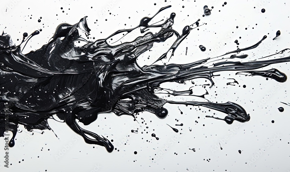 Wet black ink on a white paper background Wet black ink on a white paper background