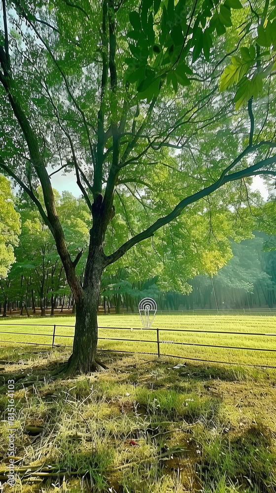 Fototapeta premium Target in Lush Green Park Setting with Vibrant Trees