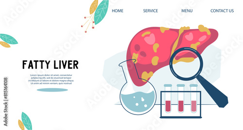 Non-alcoholic fatty liver disease or NAFLD web banner, flat vector illustration isolated on white background. Liver health checkup medical concept for website.