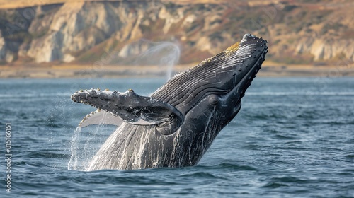 spy hopping , Adult gray whale Eschrichtius robustus . Generative Ai photo