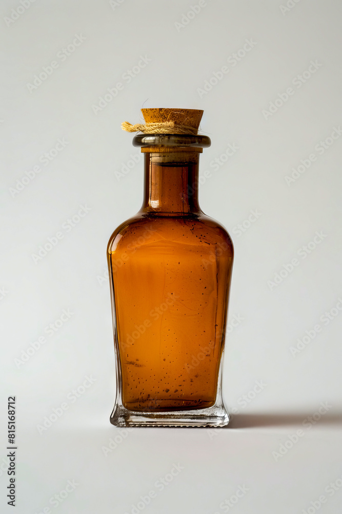 A small brown bottle with a cork lid.