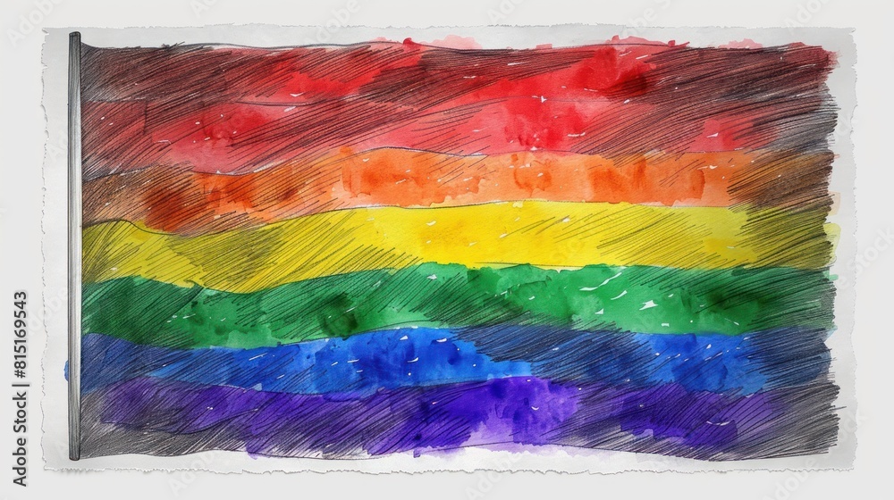 LGBT Pride Day pencil drawing flag and people illustration background