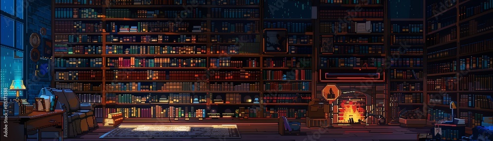 A cozy library with a fireplace, perfect for reading and relaxing A cozy library with a fireplace, perfect for reading and relaxing