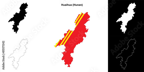 Huaihua blank outline map set