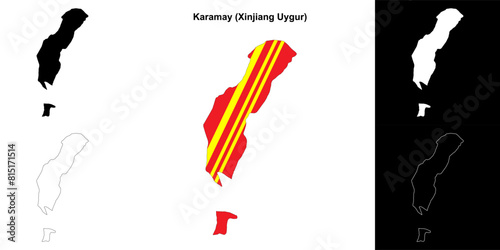 Karamay blank outline map set photo