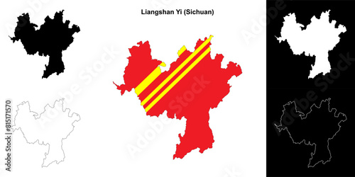 Liangshan Yi blank outline map set