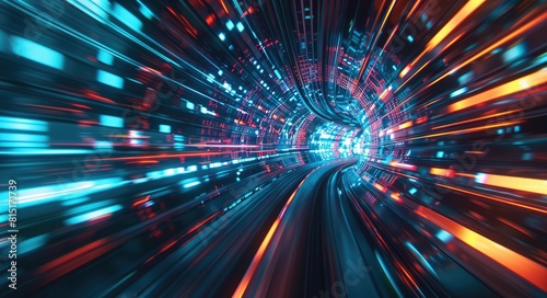 Machine Tech. Binary Data Transfer Technology. Abstract Motion of Fast Blue Three-Dimensional Data