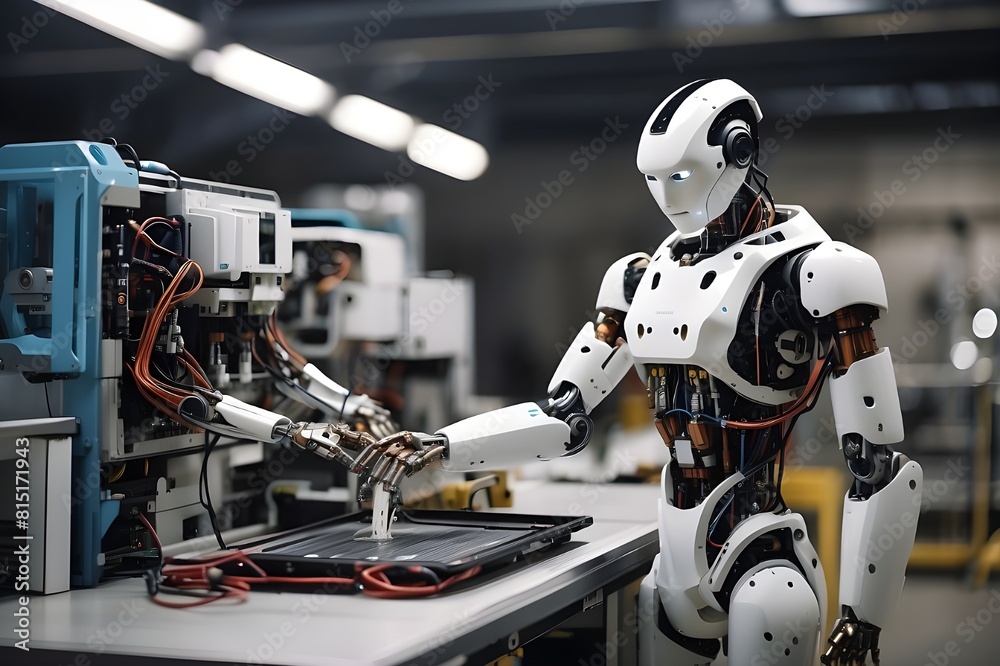Robotic Frontiers: Exploring Tomorrow's Technology in the Lab, AI-generated image of robotic in technology lab. Futuristic Robotics at Work in the Lab. Robotic Frontiers: Exploring Tomorrow's Technology in the Lab, AI-generated image of robotic in technology lab. Futuristic Robotics at Work in the Lab.