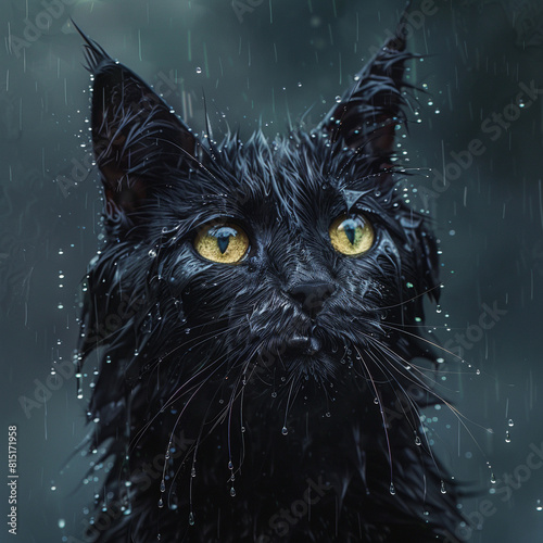 A wet kitten. Image made by artificial intelligence.	