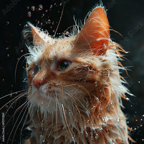 A wet kitten. Image made by artificial intelligence.