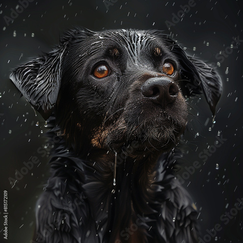 A wet dog. Image made by artificial intelligence.	