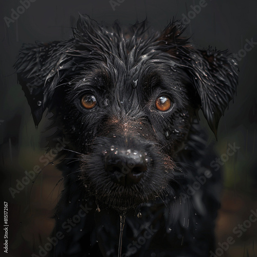 A wet dog. Image made by artificial intelligence.